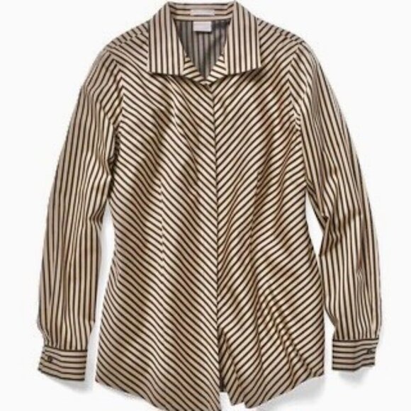 Chico's Black and Tan Striped Button Down Shirt - Picture 4 of 6